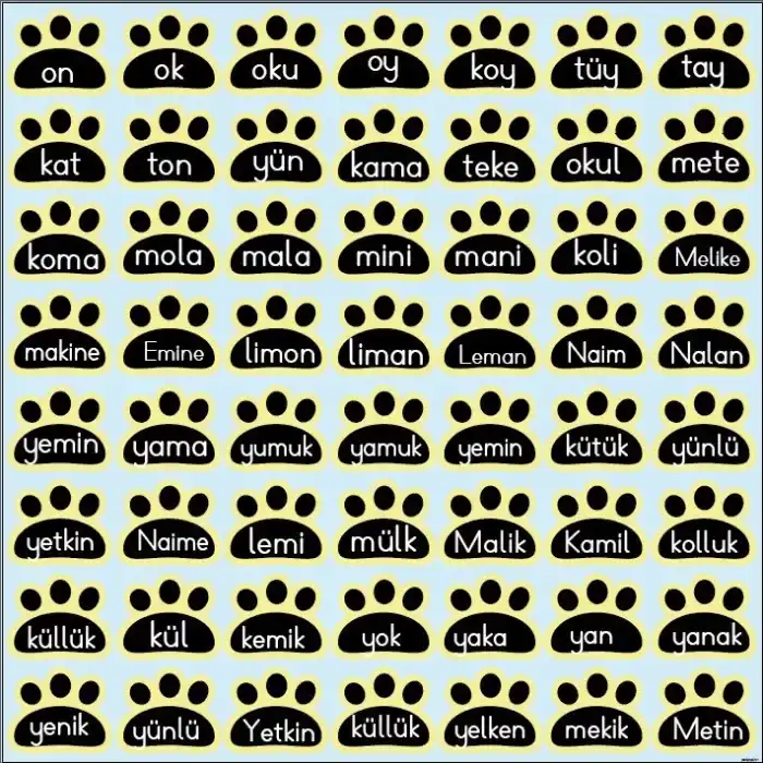 1. Sınıf Hece ve Kelime Pati Ayak İzleri