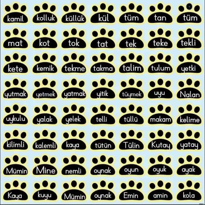 1. Sınıf Hece ve Kelime Pati Ayak İzleri