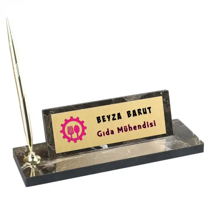 Mermer Desenli Ahşap Masa İsimliği