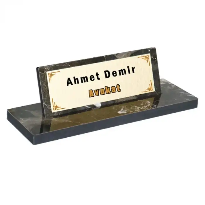 Mermer Desenli Ahşap Masa İsimliği