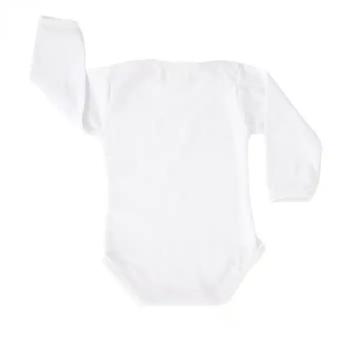 Pamuk Polyester Uzun Kollu Beyaz Bebek Zıbını (Unisex)