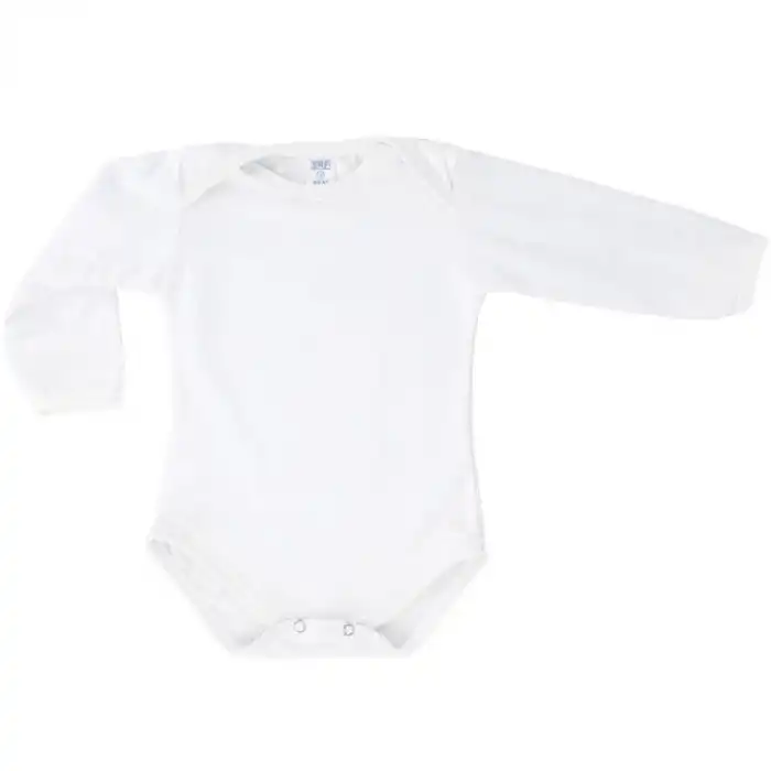 Pamuk Polyester Uzun Kollu Beyaz Bebek Zıbını (Unisex)