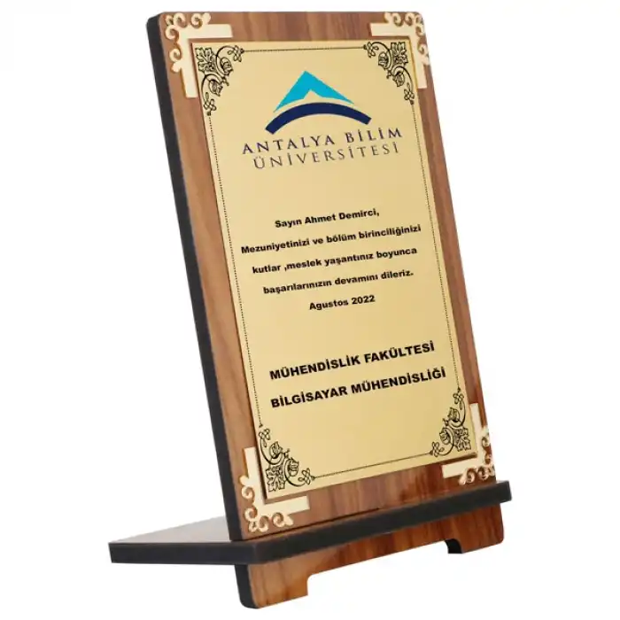 Sublimasyon Metal Baskılı Ahşap Plaket - Sarı Metalli