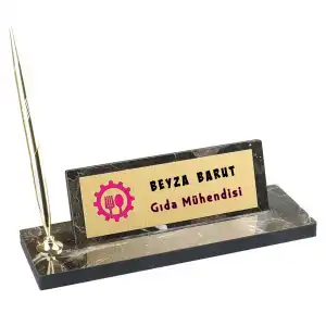 Mermer Desenli Ahşap Masa İsimliği