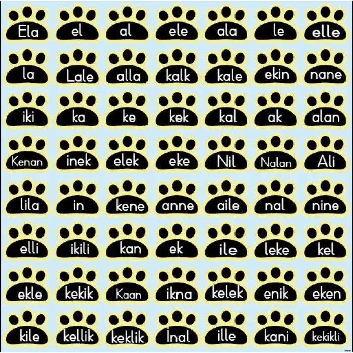 1. Sınıf Hece ve Kelime Pati Ayak İzleri