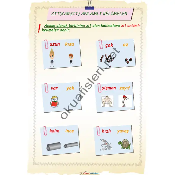 Zıt Anlamlı Kelimeler Afişi