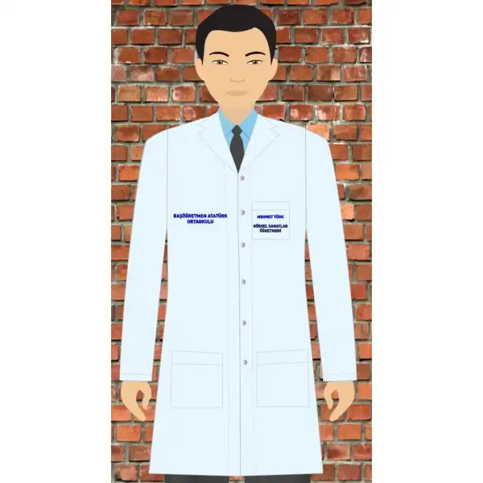 Okul Adı İsim Ve Branş Baskılı Erkek Öğretmen Önlüğü