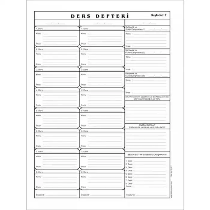 Ders Defteri (8 derslik)