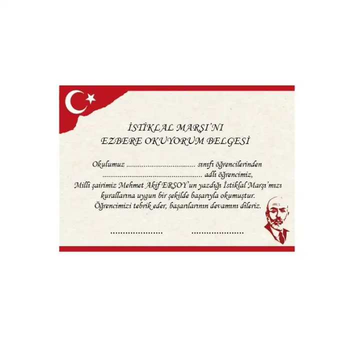 İstiklal Marşı'nı Ezbere Okudum Belge 2