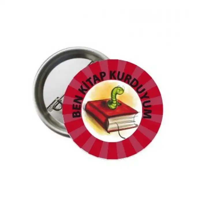 Kitap Kurdu Kırmızı Öğrenci Motivasyon Rozeti