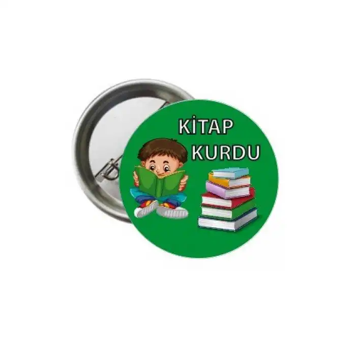Kitap Kurdu Yeşil Öğrenci Motivasyon Rozeti