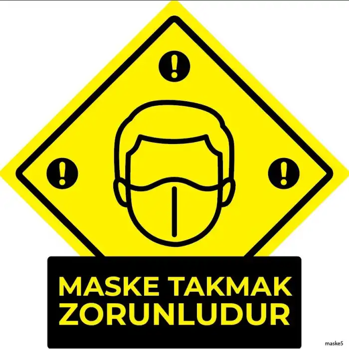 Maske Takmak Zorunludur Yer Yapıştırma 5 (Laminasyonlu)