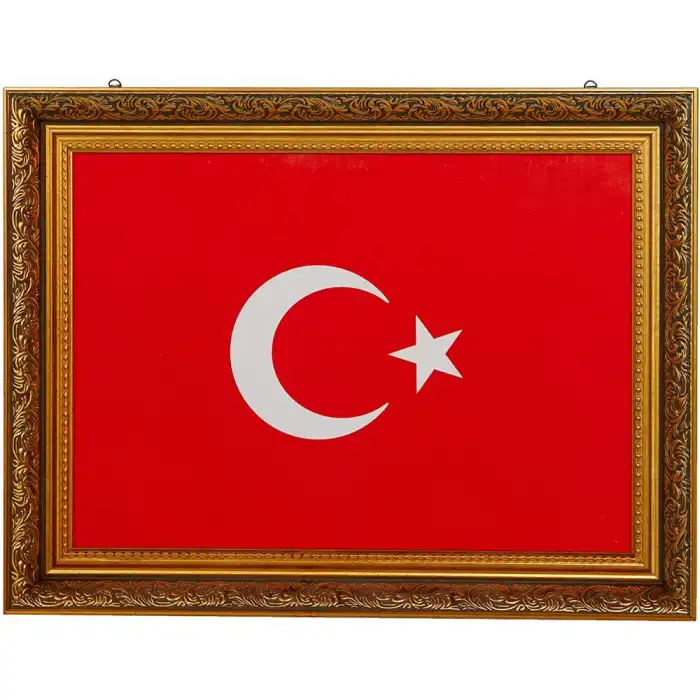 Mdf Lüks Köşeli Çerçeveli Türk Bayrağı 40x60