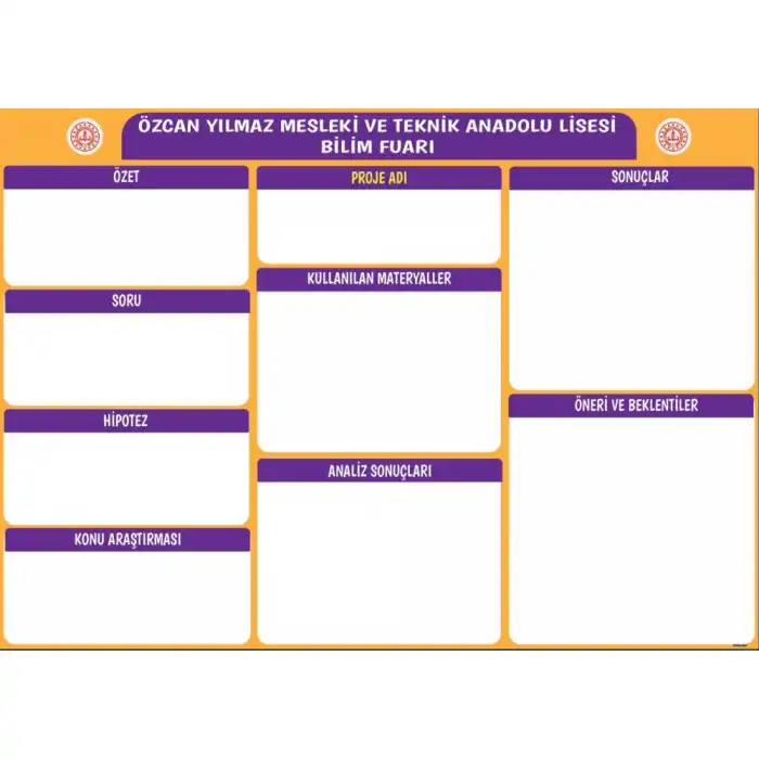 Okul Bilim Fuarı Proje Sunum Panosu 2 ( 80x100 cm) (KATLANABİLİR, YAZ-SİL)