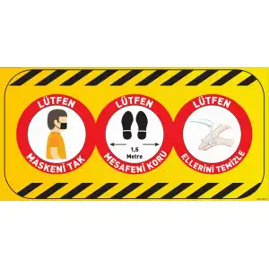 Koronavirüs Uyarı 25x50 cm Yer Yapıştırma  (Laminasyonlu)