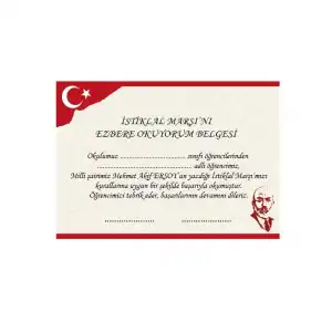 İstiklal Marşı'nı Ezbere Okudum Belge 2