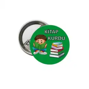 Kitap Kurdu Yeşil Öğrenci Motivasyon Rozeti