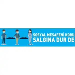 Sosyal Mesafeni Koru Salgına Dur De 20x50 cm Yer Yapıştırma 2 (Laminasyonlu)