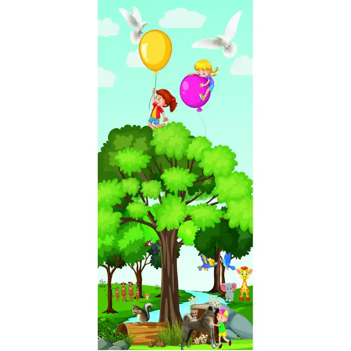 Balonla Uçan Çocuklar Kapı Giydirme