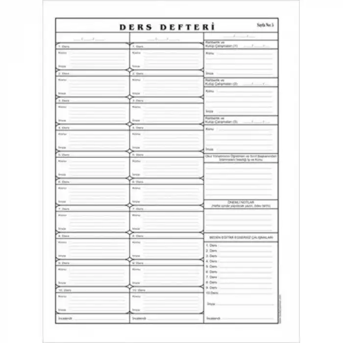Ders Defteri (10 derslik)