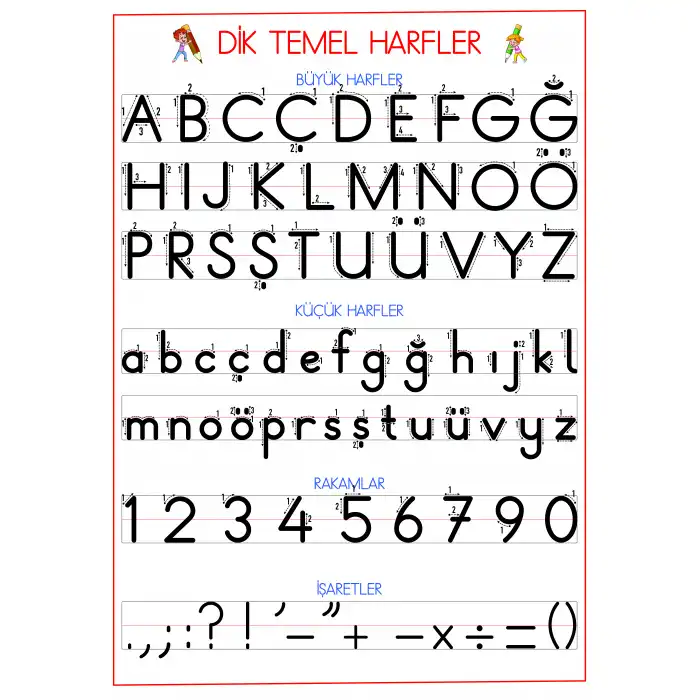 Yeni Müfredata Uygun Dik Temel Harfler Tablosu