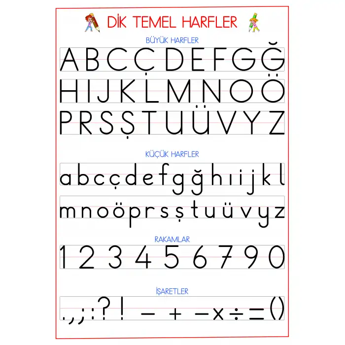 Yeni Müfredata Uygun Dik Temel Harfler Tablosu