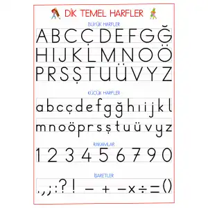 Yeni Müfredata Uygun Dik Temel Harfler Tablosu