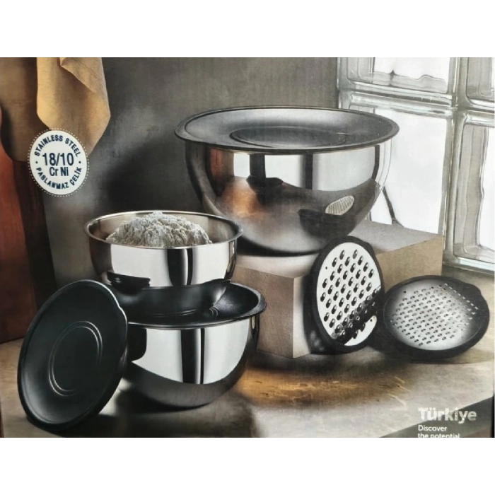 Arsel 9 Parça Rendeli Çelik Karıştırma ve Saklama Kabı