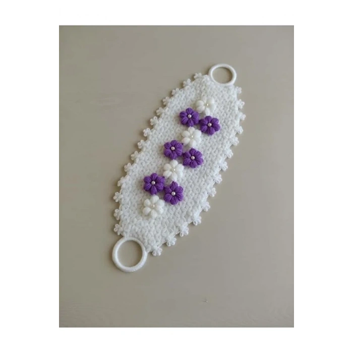 Çeyizlik Eflatun Puf Çiçekli 3lü Lif Seti