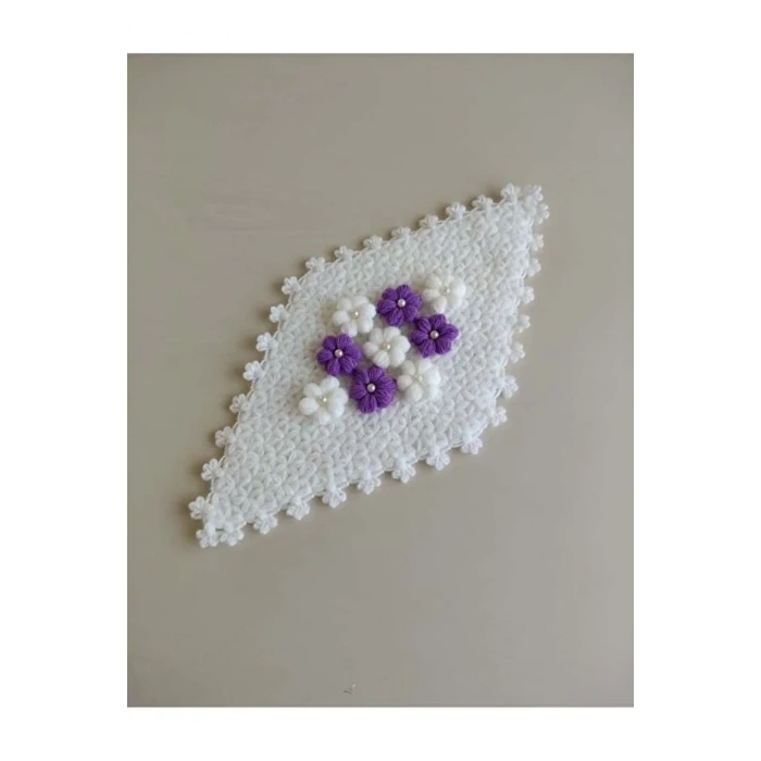 Çeyizlik Eflatun Puf Çiçekli 3lü Lif Seti