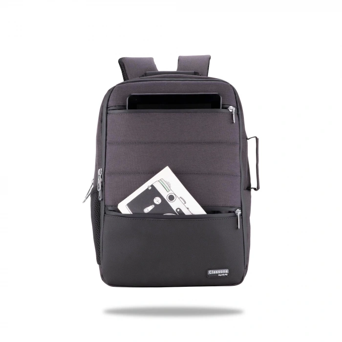Classone BP-TX304 Combo Serisi 15,6 inch , Su Geçirmez Kumaş ve Su Geçirmez fermuar Notebook, Laptop , Macbook Sırt Çantası -Antrasit Gri