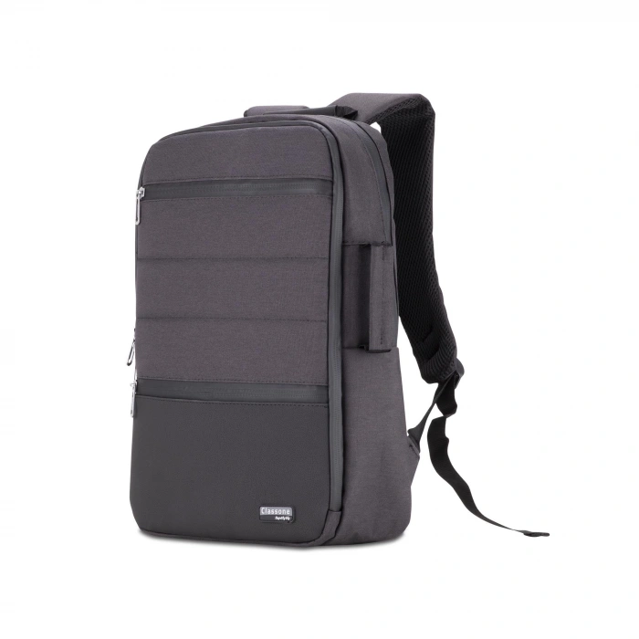 Classone BP-TX304 Combo Serisi 15,6 inch , Su Geçirmez Kumaş ve Su Geçirmez fermuar Notebook, Laptop , Macbook Sırt Çantası -Antrasit Gri