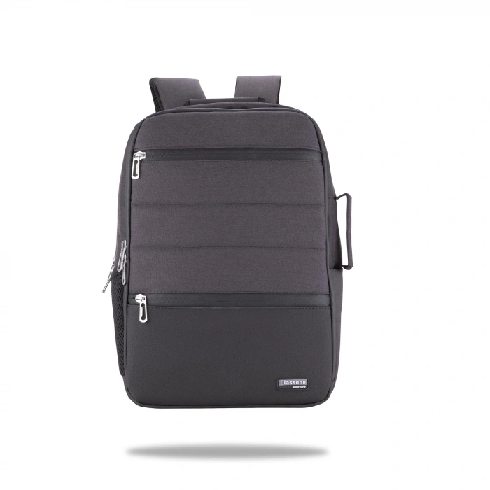 Classone BP-TX304 Combo Serisi 15,6 inch , Su Geçirmez Kumaş ve Su Geçirmez fermuar Notebook, Laptop , Macbook Sırt Çantası -Antrasit Gri