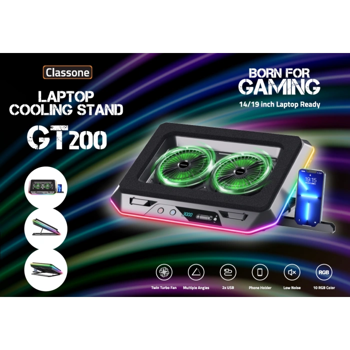 Classone GT200 2 Fanlı RGB 15.6-17 Laptop Soğutucu