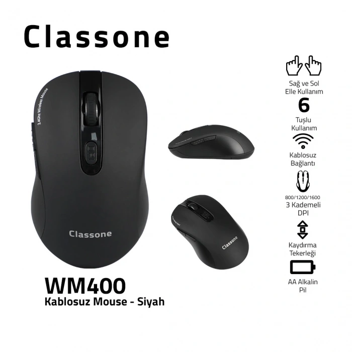 Classone WM400 Serisi Kablosuz Mouse -Siyah