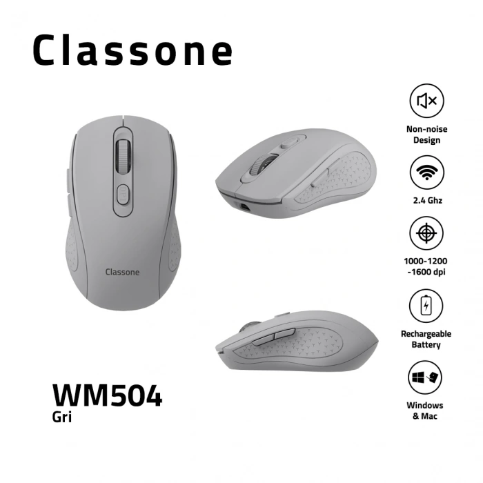 Classone WM504 2.4 Ghz Şarj Edilebilir Kablosuz Mouse -Siyah