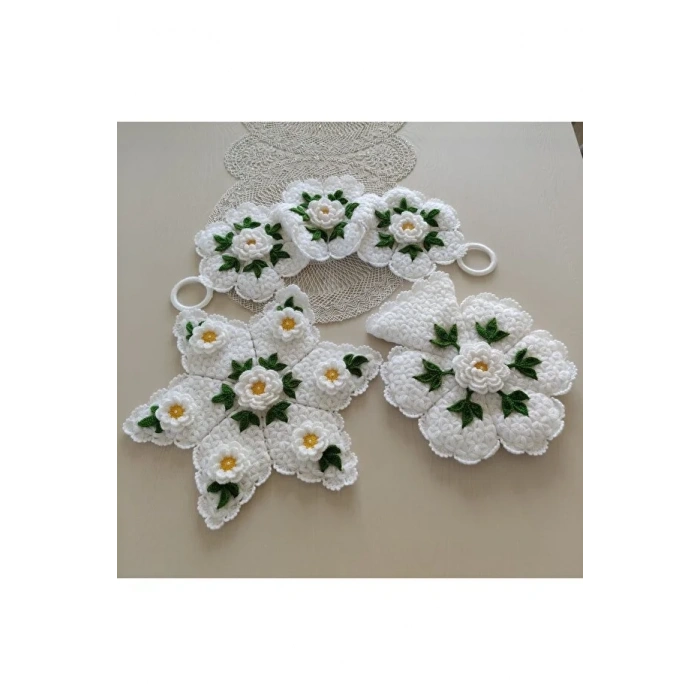 Çeyizlik El Örgüsü Karçiçeği Model 3lü Lif Seti