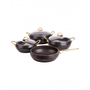 Özkent Granit Güveç Metal Gold 7 Parça - Siyah - 24 cm