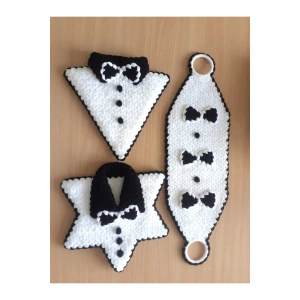 Çeyizlik El Örgüsü Siyah Beyaz Damat Lif 3lü