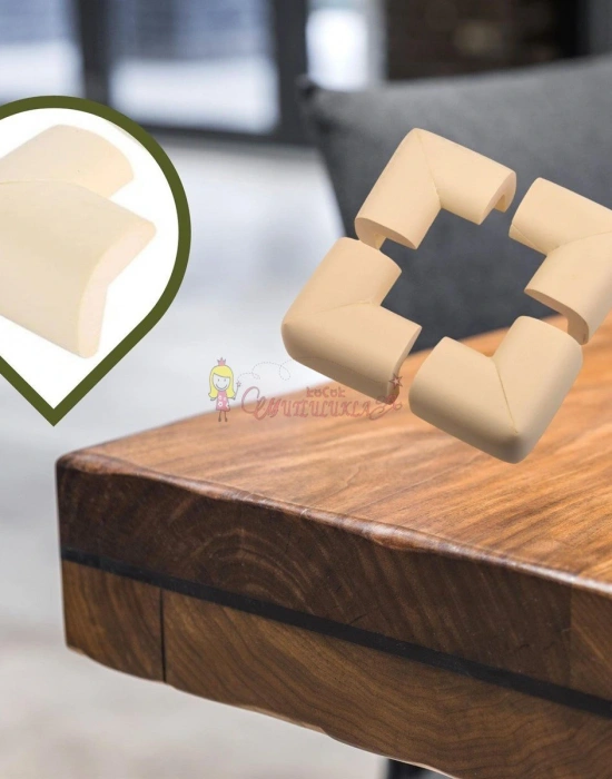 10lu Bebek Çocuk Güvenliği Emniyetli Cam Masa Ahşap Sehpa Krem Köşe Koruyucu Yastık Sünger