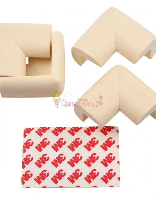 10lu Bebek Çocuk Güvenliği Emniyetli Cam Masa Ahşap Sehpa Krem Köşe Koruyucu Yastık Sünger