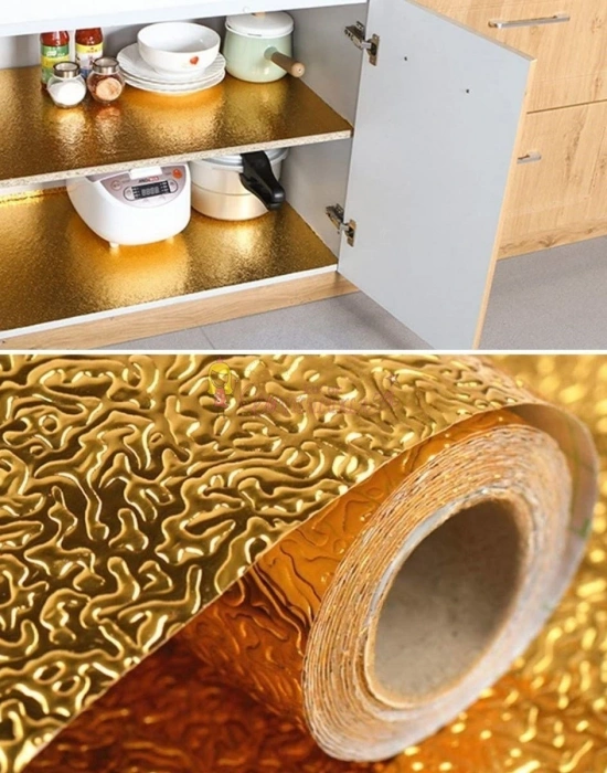 10 Metre Kendinden Yapışkanlı Silinebilir Mutfak Tezgah Üstü Sticker Folyo Gold