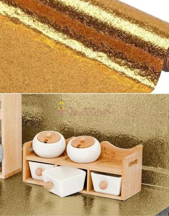 10 Metre Kendinden Yapışkanlı Silinebilir Mutfak Tezgah Üstü Sticker Folyo Gold