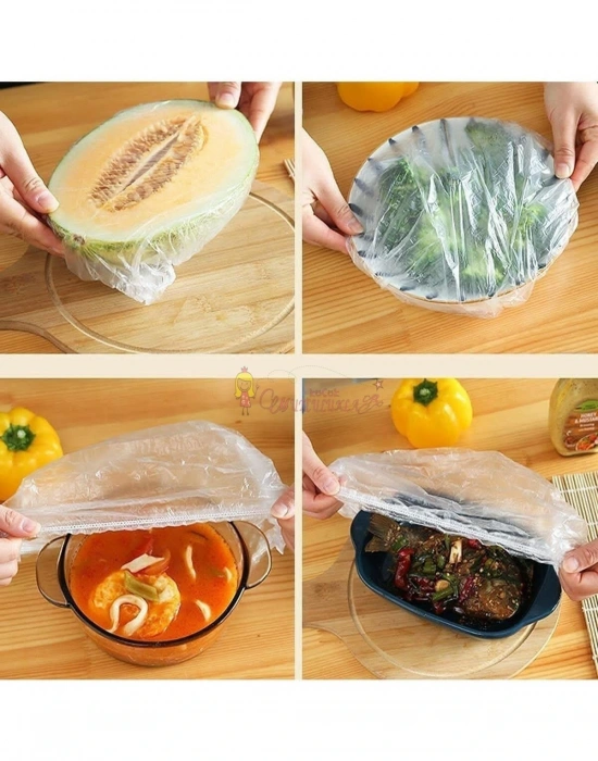 100 Adet Lastikli Tazeliği Koruyan Tencere ve Tabak Bonesi Esnek Strech Kapak