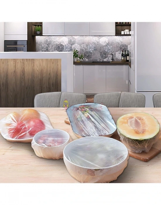 100 Adet Lastikli Tazeliği Koruyan Tencere ve Tabak Bonesi Esnek Strech Kapak