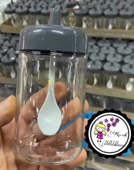 12 Adet Kendinden Kaşıklı Cam Baharat Seti 300 ml (Baharat Etiketli  Hediyeli ) FÜME