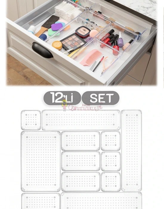 12li Set Modüler Çekmece Içi Düzenleyici Banyo Makyaj Takı Düzenleyici