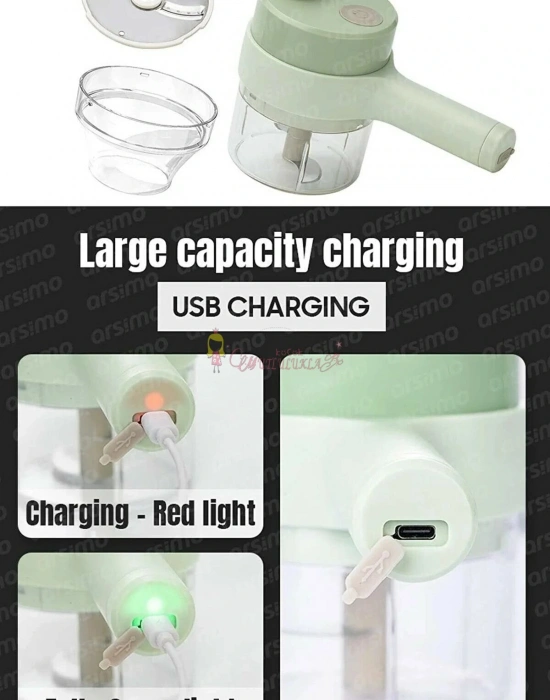 2 Hazneli Doğrayıcı Set Sebze Kesici Rondo Kablosuz Şarjlı Mutfak Robotu