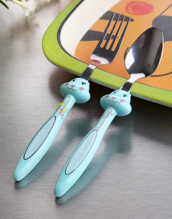 2 Li Hayvan Figürlü Bebek Kaşık Çatal Mama Seti