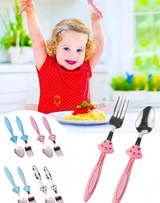 2 Li Hayvan Figürlü Bebek Kaşık Çatal Mama Seti